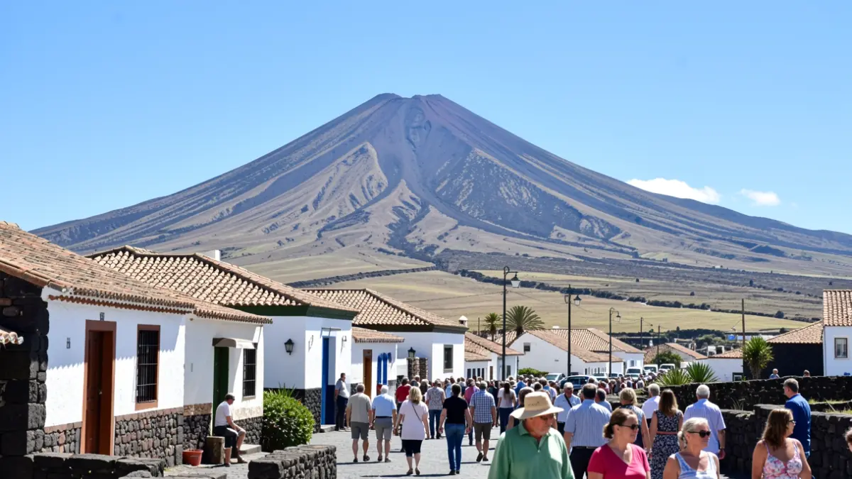 Generic image of traditional Canarian architecture with Teide in the background.