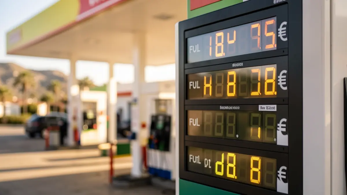 Pantalla de precios de combustible en una gasolinera de Canarias.