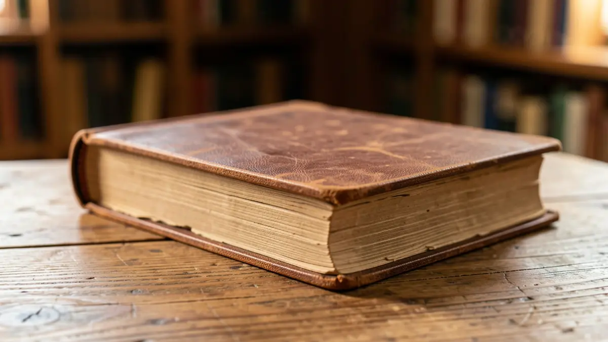 Generic image of an old book open on a wooden table.
