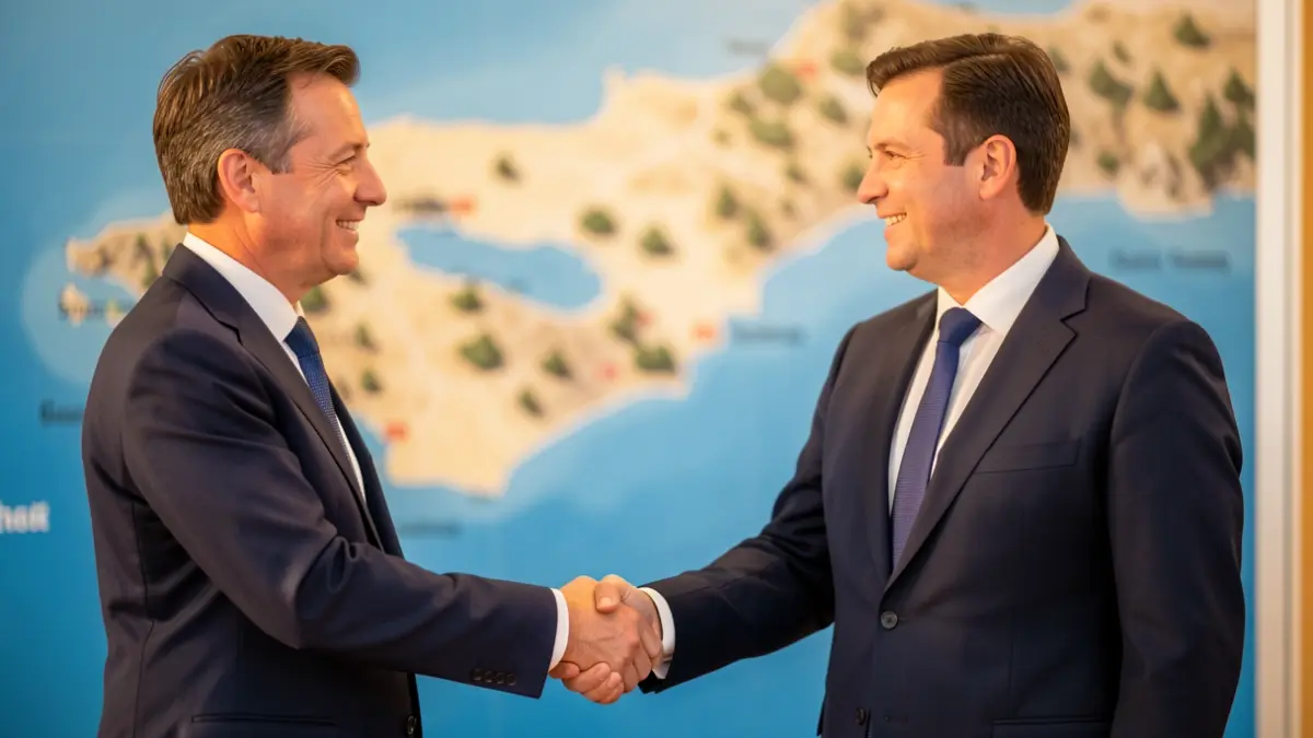 Imagen genérica de dos políticos estrechando la mano con un mapa de Canarias de fondo.