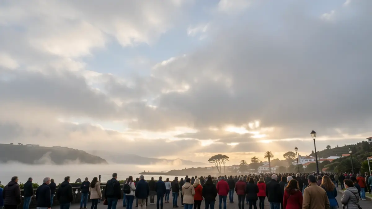 Imagen genérica de un cielo nublado con niebla matutina sobre San Cristóbal de La Laguna, evolucionando a un día parcialmente soleado.