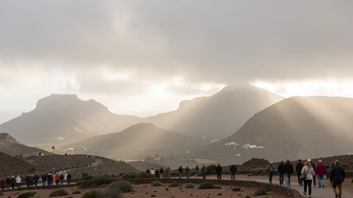 Imagen genérica de un cielo brumoso sobre un paisaje montañoso en Tejeda, Gran Canaria.