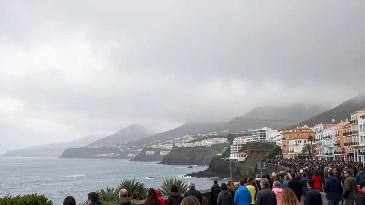 Cloudy sky with fog over Tijarafe, La Palma.