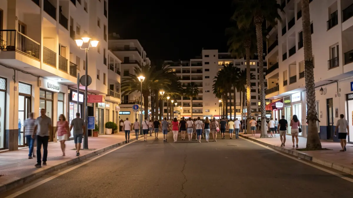 Imagen genérica de una calle turística en Tenerife por la noche.
