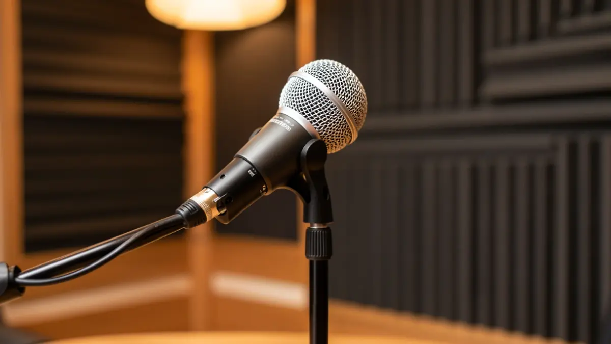 Generic image of a radio microphone in a studio.