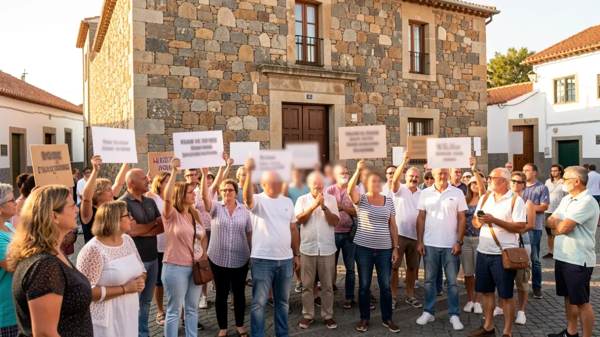 Generic image of residents protesting in front of a town hall.