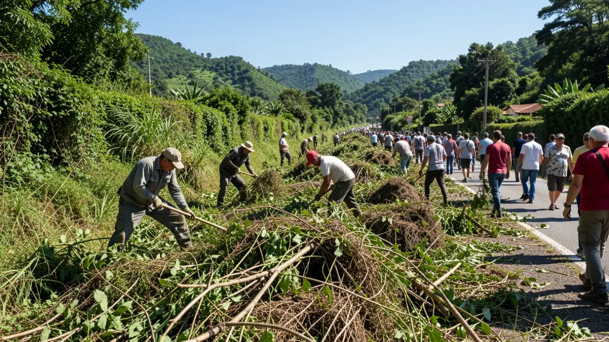 Equipo de trabajadores limpiando vegetación y retirando residuos vegetales en San Bartolomé de Tirajana.