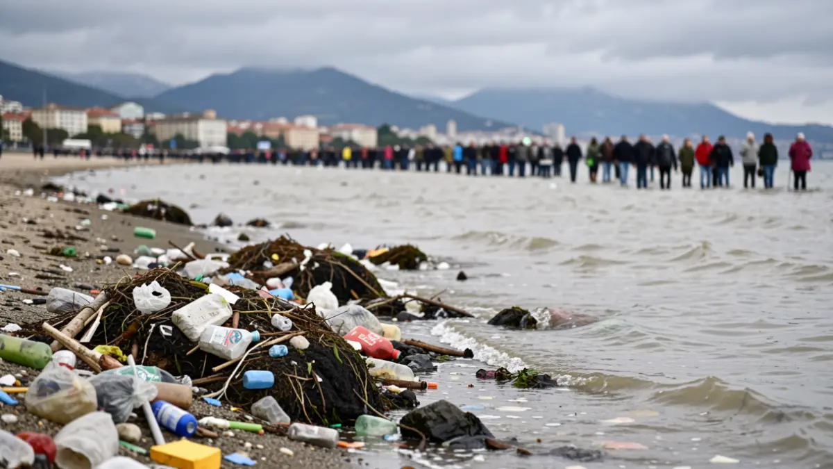 Imagen simbólica de una costa contaminada con vertidos y aguas turbias.