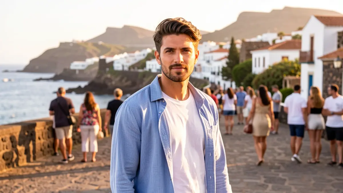 Imagen genérica de un artista urbano en un paisaje de Gran Canaria para la portada de una revista de verano.