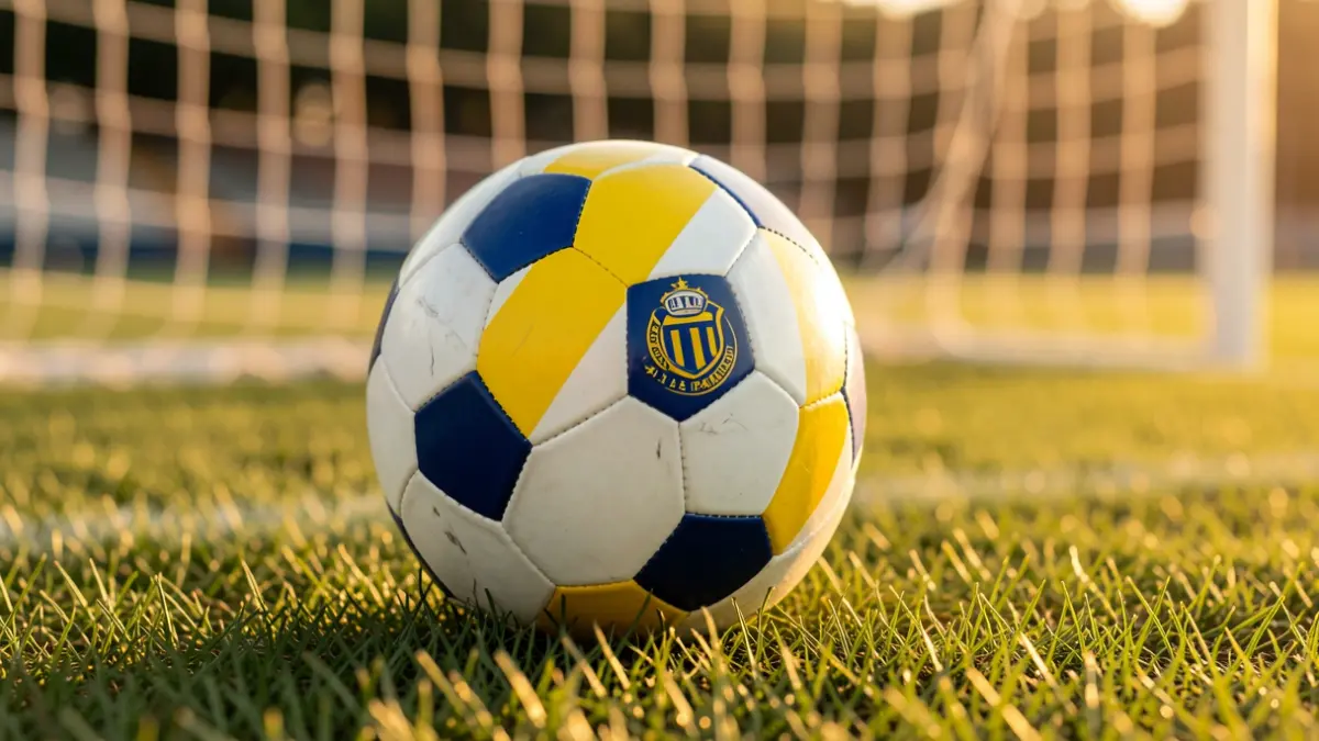 Imagen genérica de un balón de fútbol sobre césped con la red de portería desenfocada.