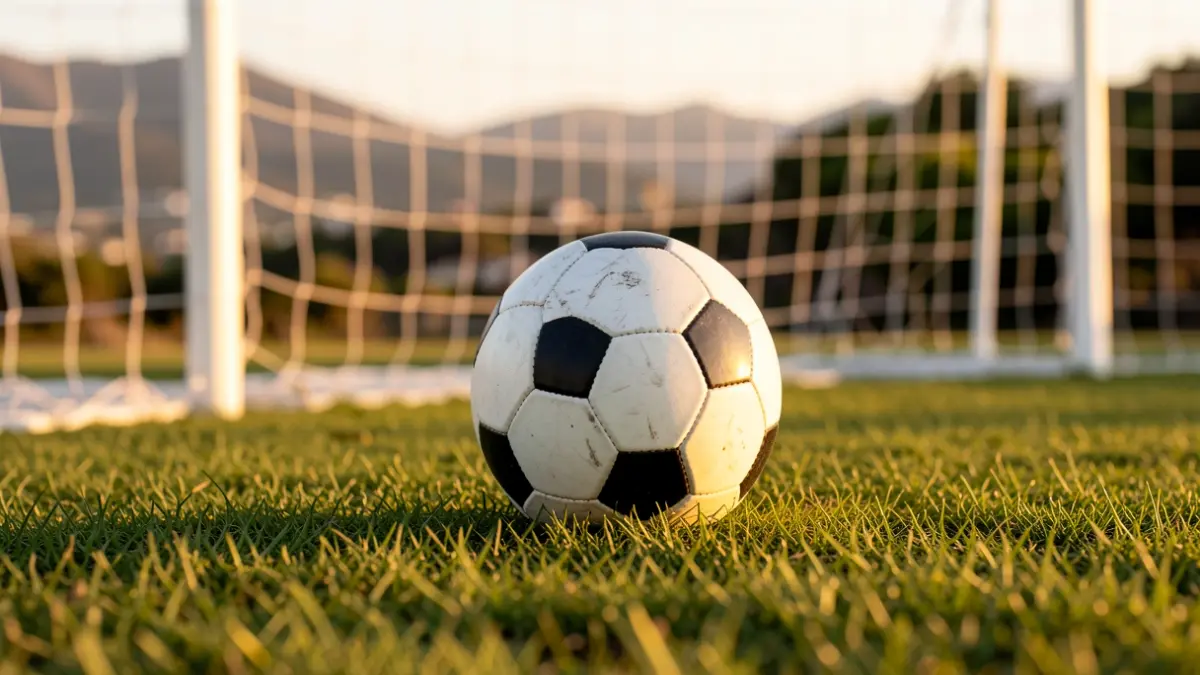 Imagen genérica de un balón de fútbol sobre césped con una portería desenfocada al fondo.
