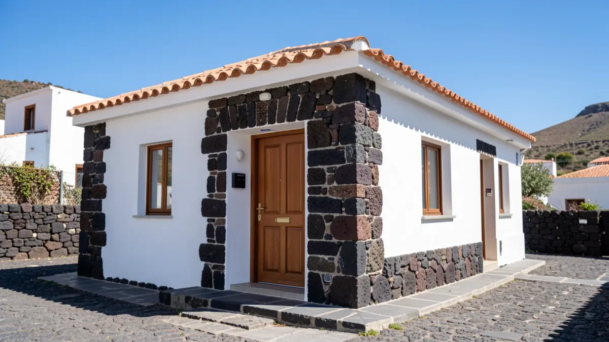 Imagen genérica de la fachada de un consultorio médico rural rehabilitado en Canarias.