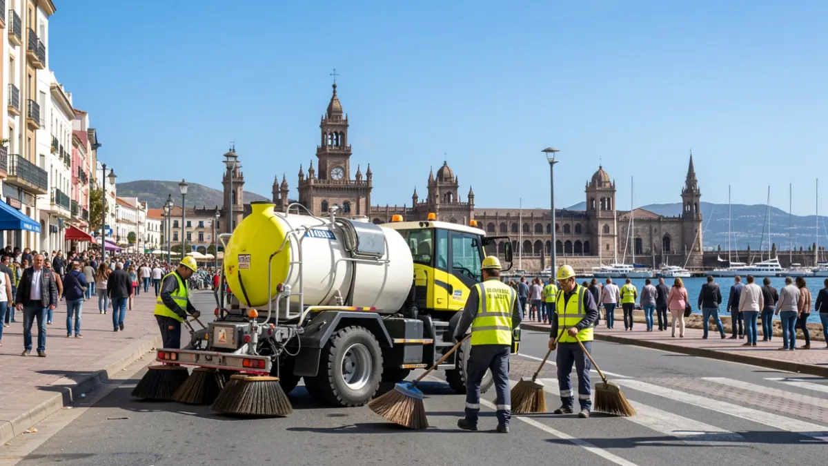 Generic image of an urban cleaning team with reinforced material and human resources in Santa Cruz de Tenerife.