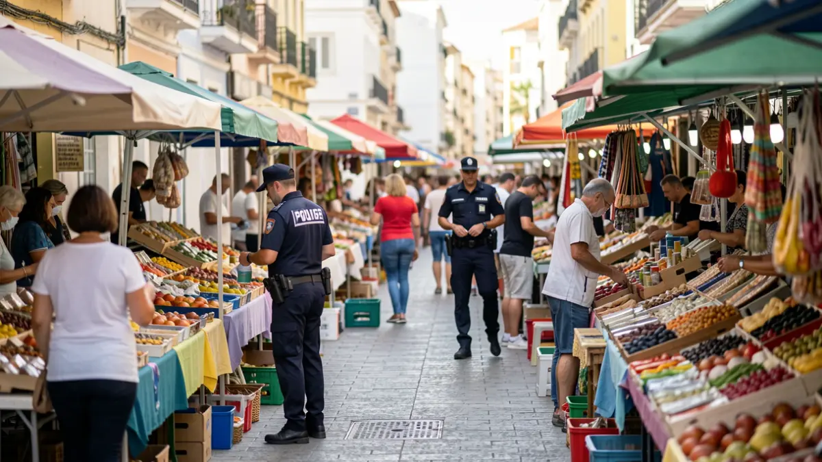 Generic image of a street market in Las Palmas de Gran Canaria with police presence.
