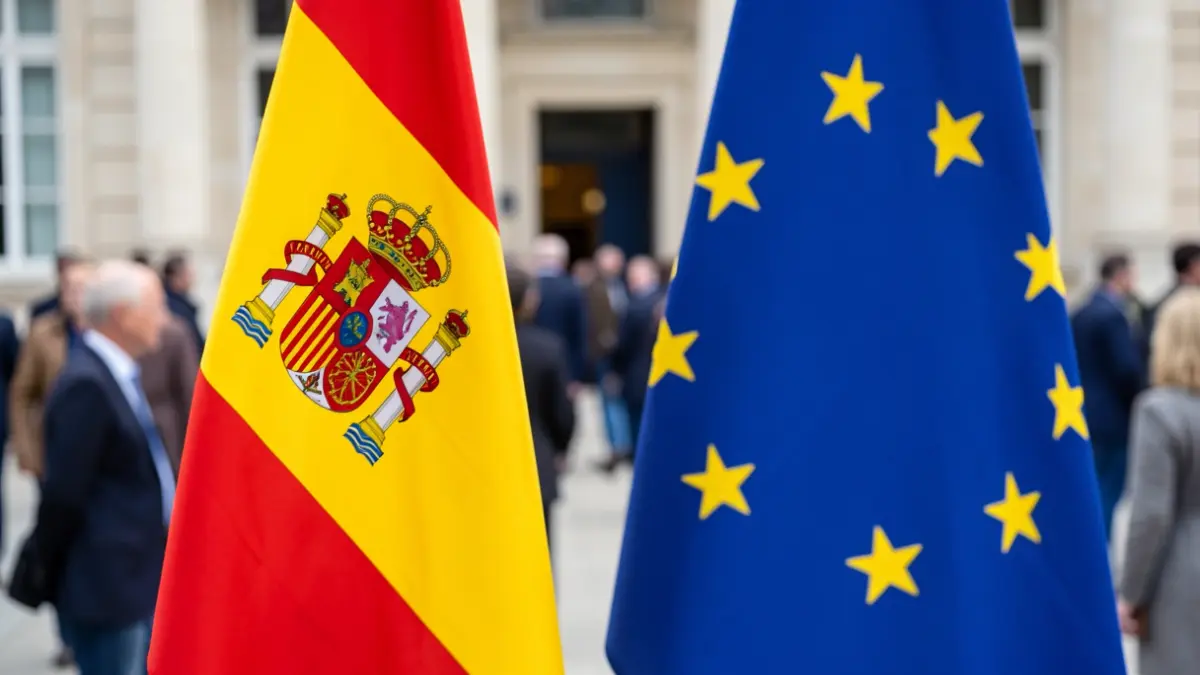 Flags of Spain and the European Union.