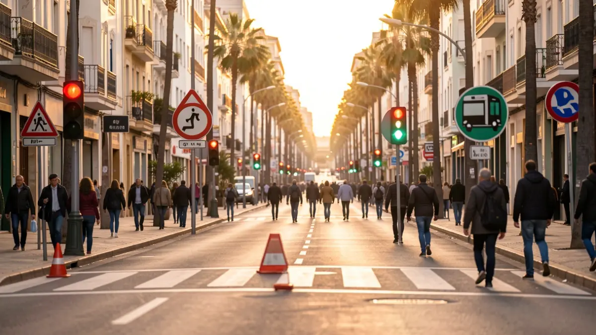Imagen genérica de una calle de Santa Cruz de Tenerife con señalización de desvíos de tráfico y transporte público.