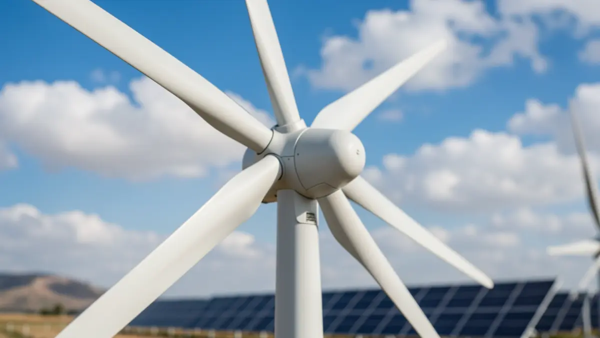 Generic image of a wind turbine and solar panels, representing renewable energy.