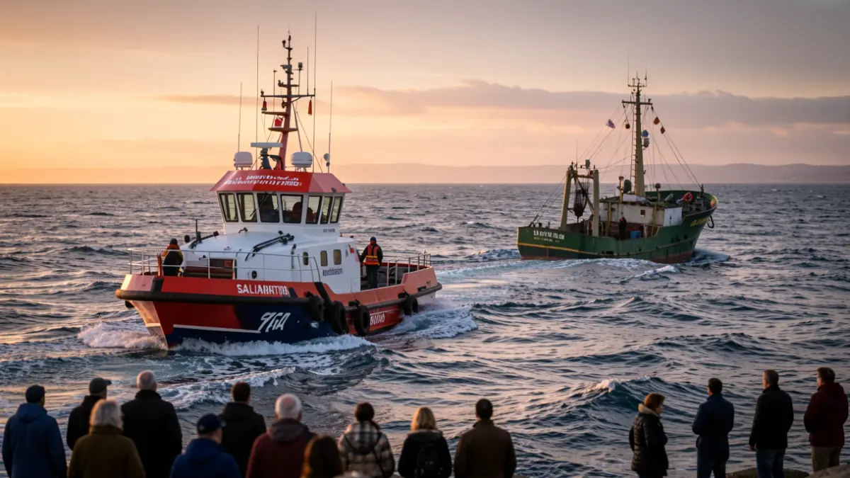 Salvamento Marítimo vessel towing a fishing boat adrift near Lanzarote.