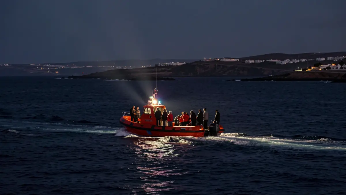 Imagen de una embarcación de rescate con migrantes cerca de la costa de Lanzarote.