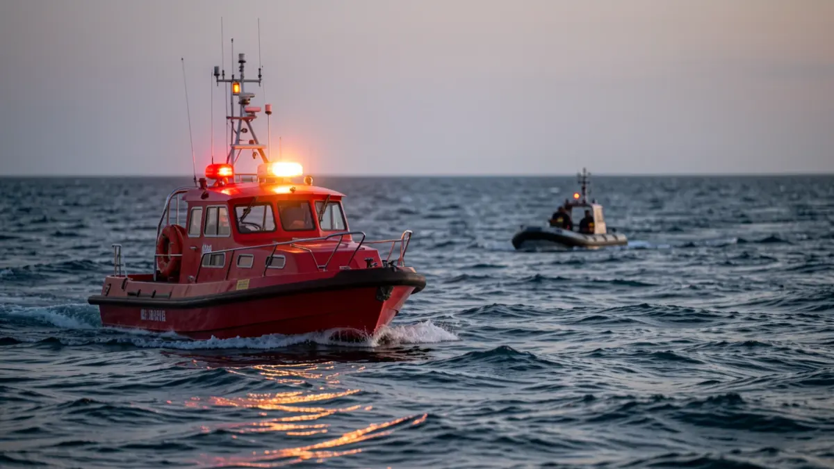 Imagen genérica de una embarcación de rescate en el mar al atardecer.
