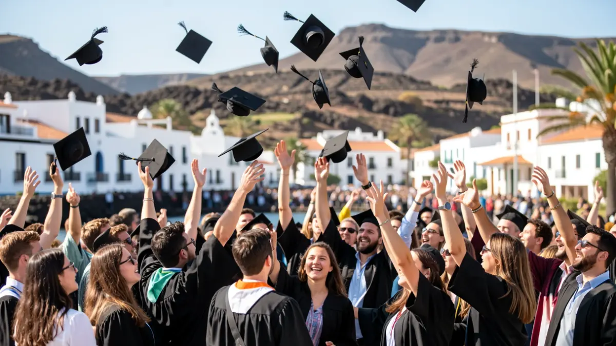 Generic image of university students celebrating graduation in the Canary Islands.