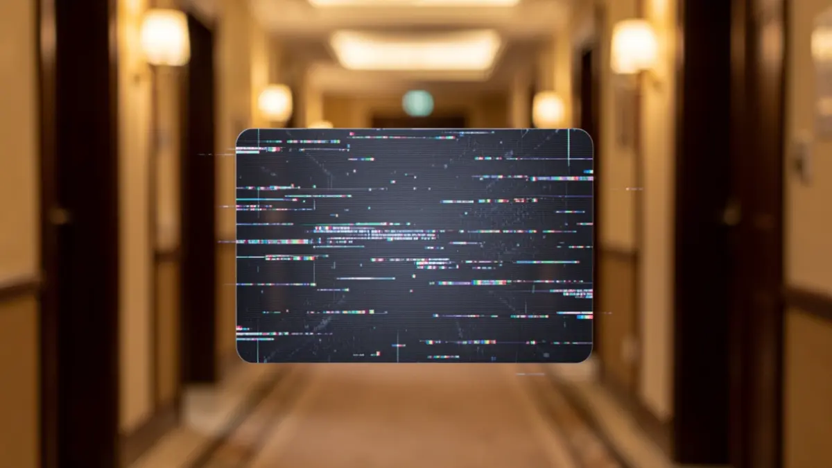 Imagen genérica de una tarjeta de acceso electrónico de hotel con efectos digitales.