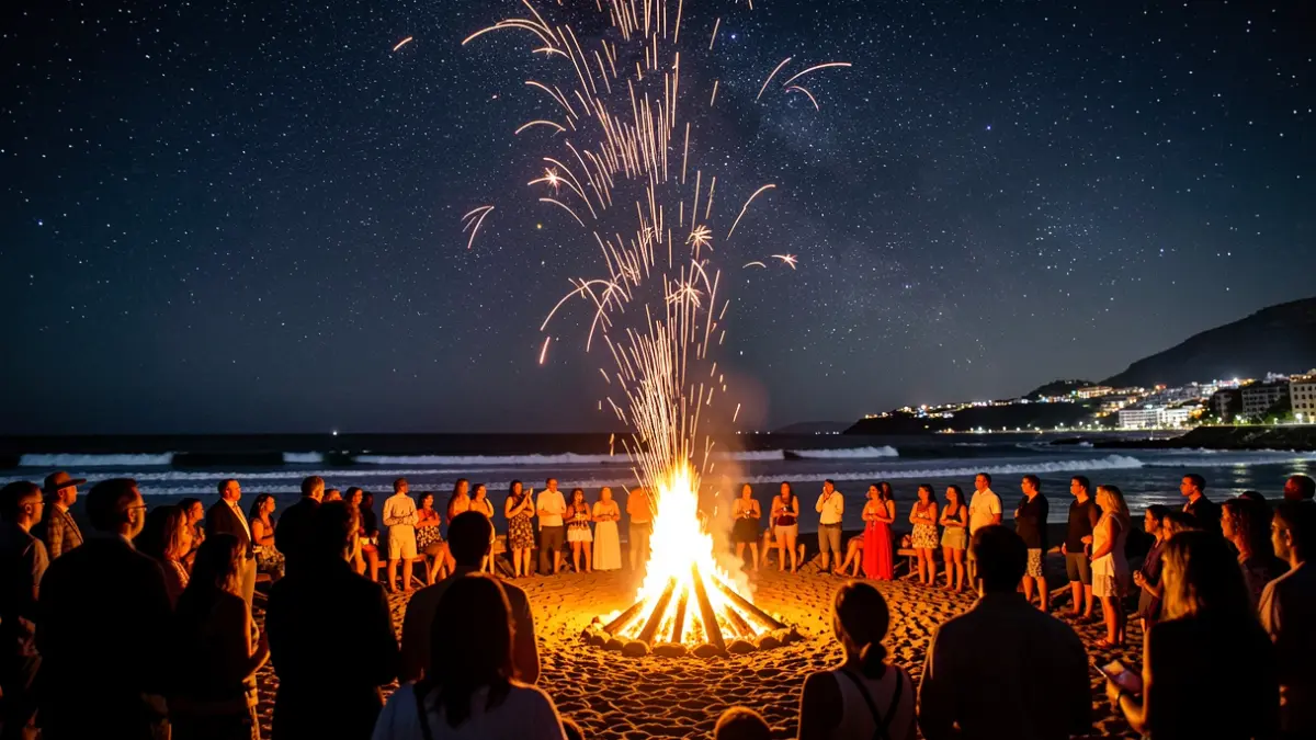 Imagen genérica de una hoguera de San Juan en una playa de Canarias por la noche.