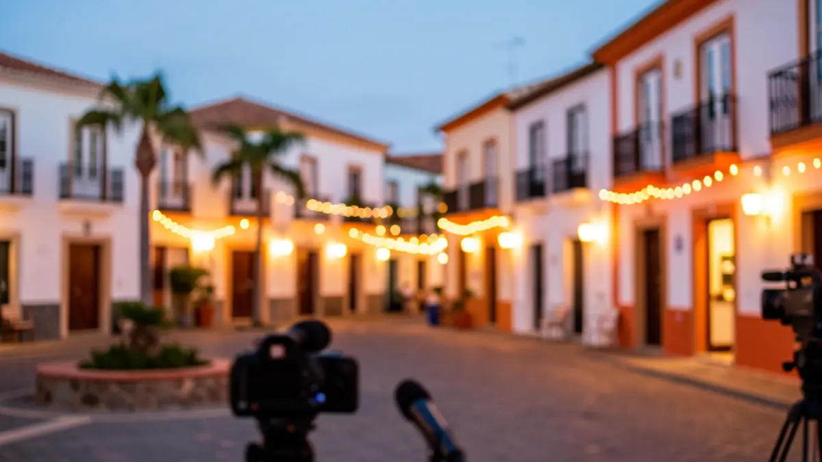 Imagen genérica de una plaza canaria con ambiente festivo y elementos de retransmisión televisiva.