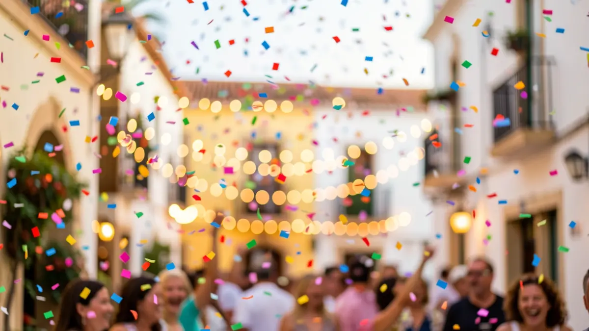 Imagen genérica de una celebración festiva con luces y confeti.