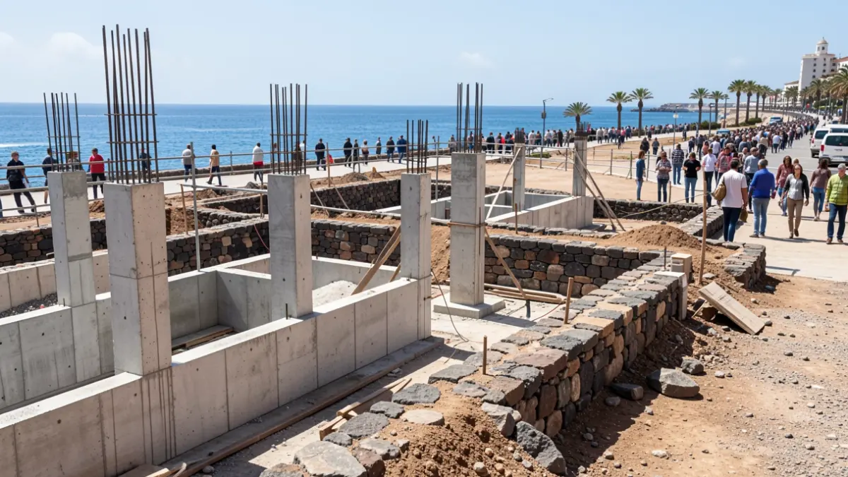 Repair works on the coastline of San Sebastián de La Gomera following storm damage.