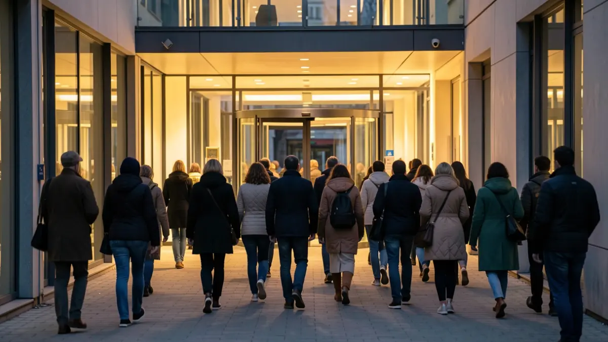 Generic image of people in transition and a social care center.