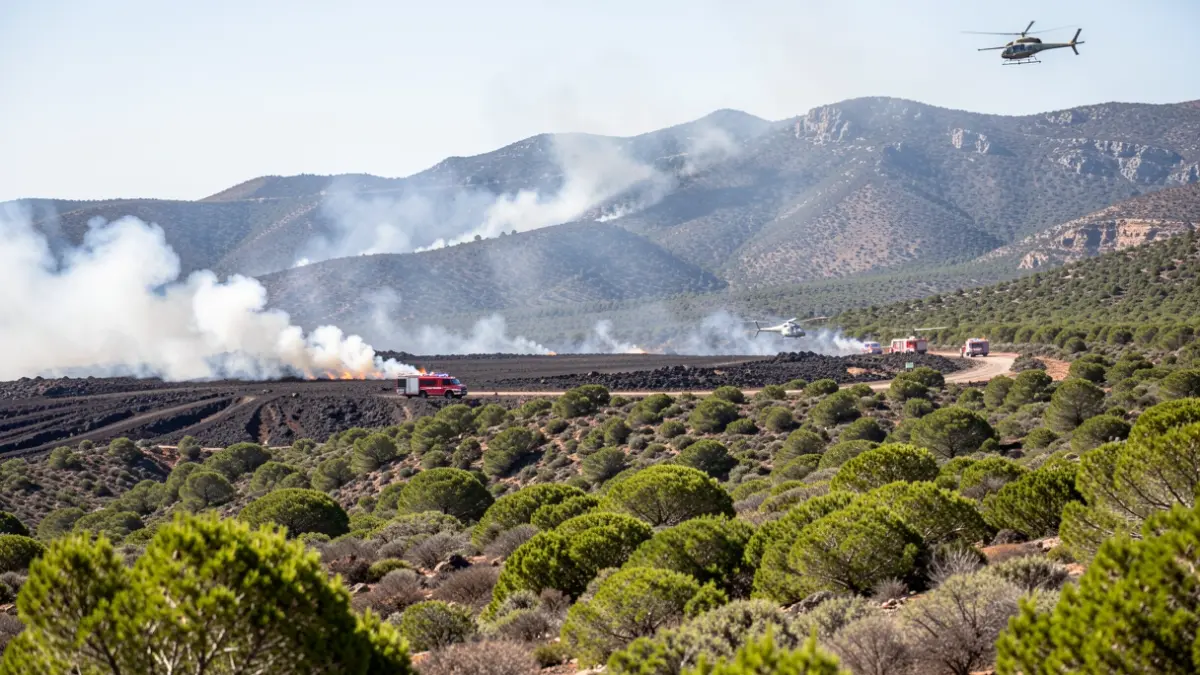 Forest fire simulation in the Gran Canaria highlands with ground and air resources.