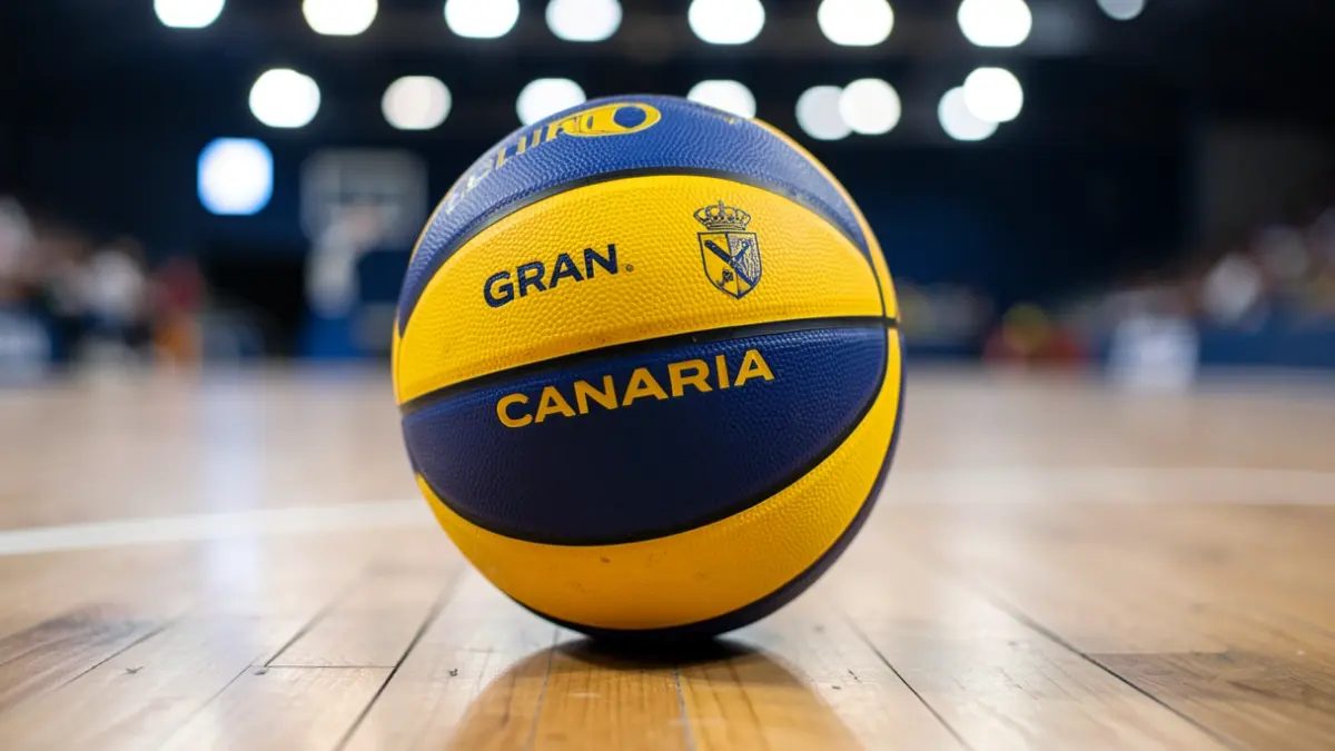 Generic image of a basketball with Gran Canaria team colors.
