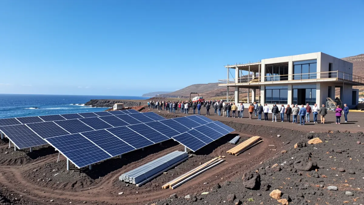 Solar panels installed next to a construction site on the coast of Tenerife.