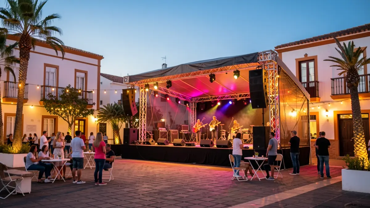 Plaza de Haría en Lanzarote durante un concierto al atardecer.