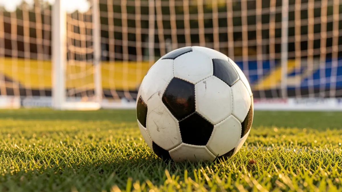 Imagen genérica de un balón de fútbol sobre césped con la red de fondo.