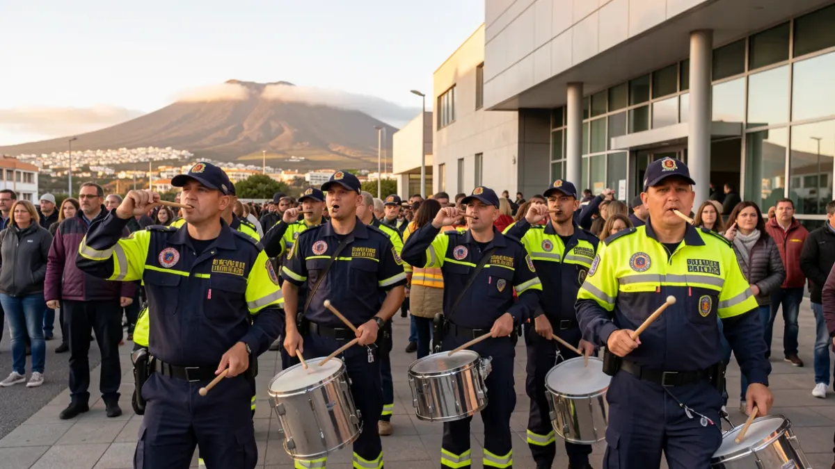 Emergency medical technicians from Canarias protest in front of the regional government headquarters.