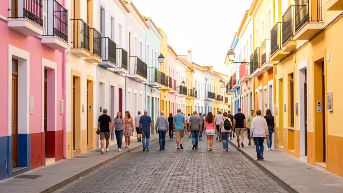 Imagen genérica de una calle limpia y agradable en Telde, Gran Canaria, con edificios coloridos y una atmósfera positiva.