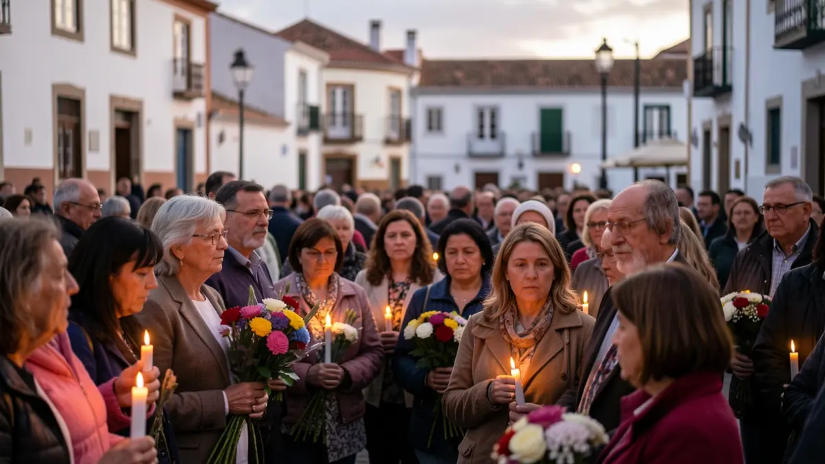 Generic image of a tribute event in a Canary Islands square with candles and flowers.