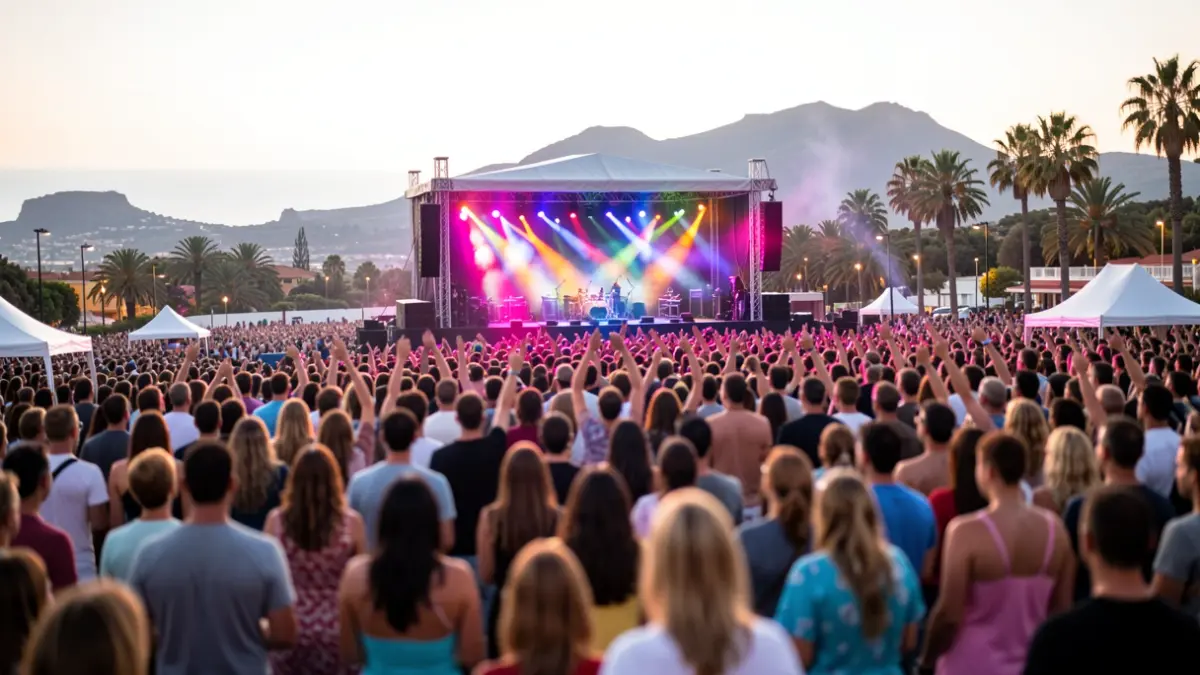 Generic image of a music festival in Tenerife with crowd and stage lights.