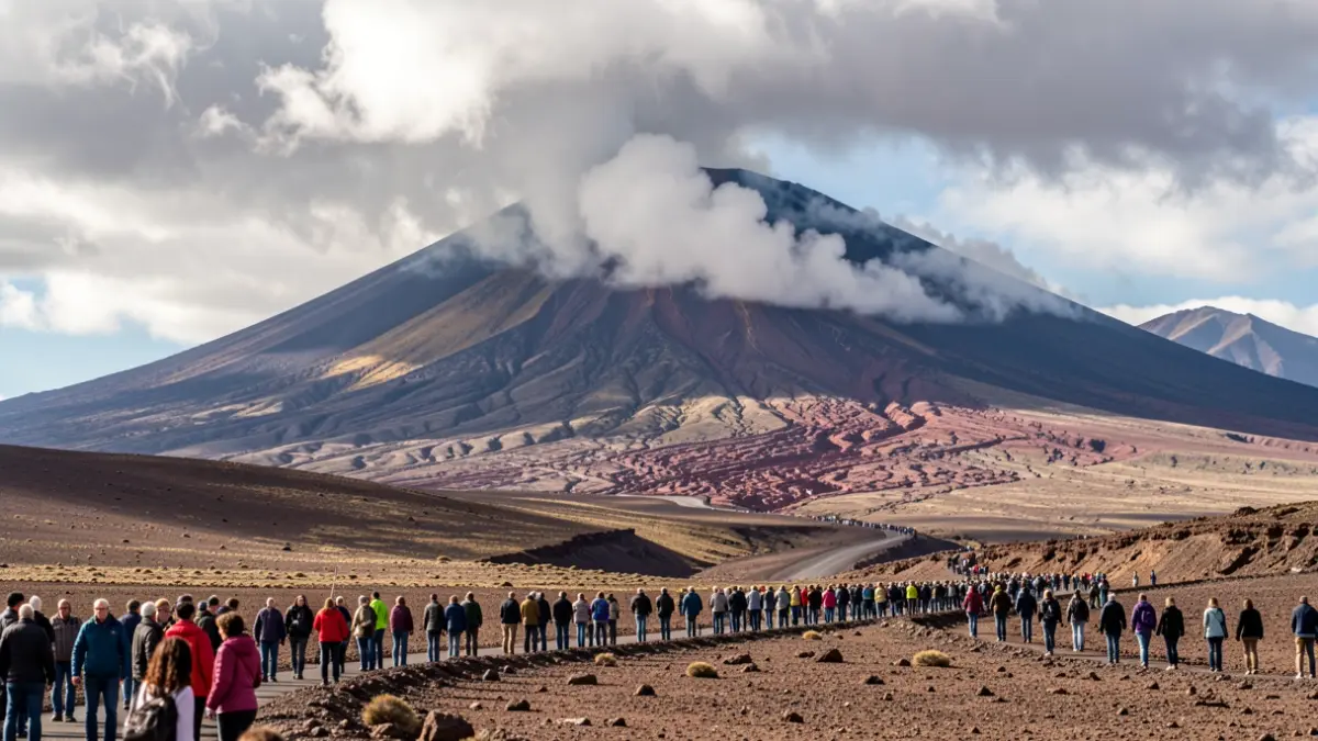 Volcanic landscape of Tenerife with Teide and dramatic clouds.