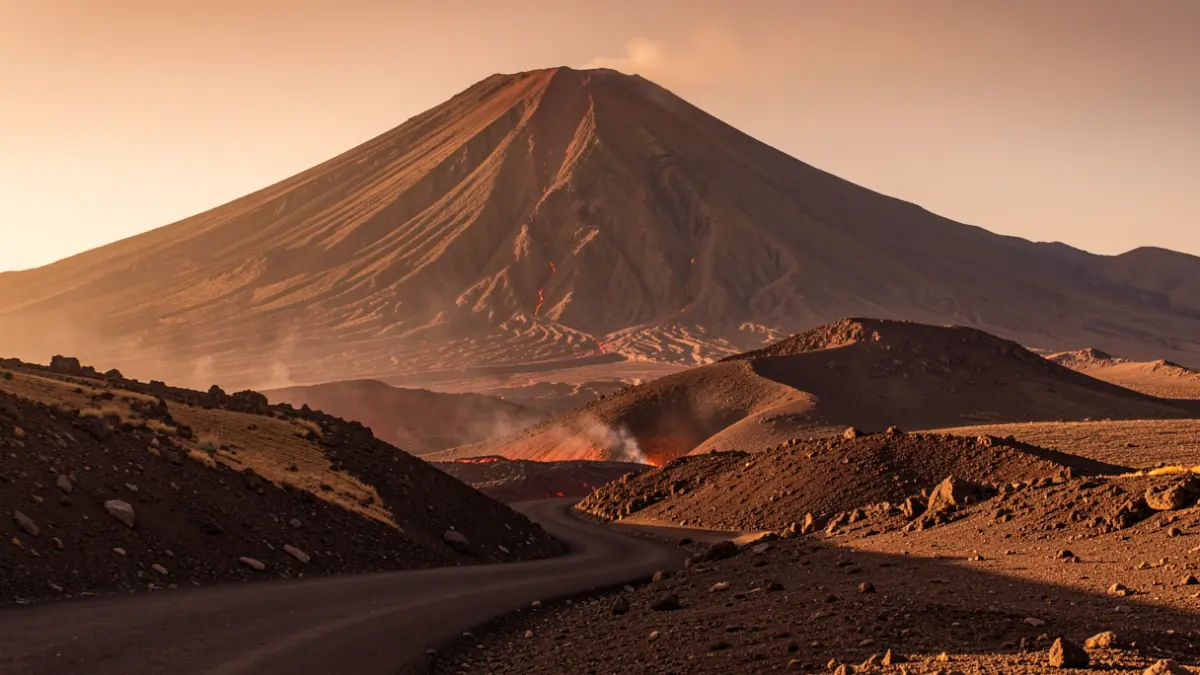 Image of seismic activity under the island of Tenerife, with Mount Teide in the background.