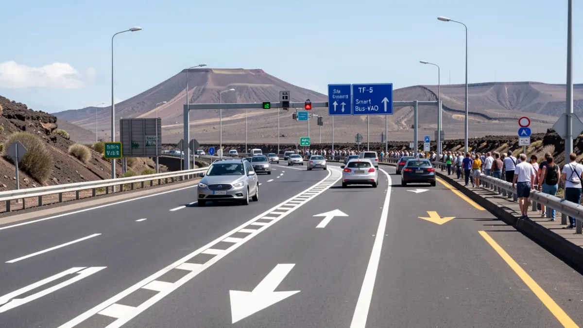 Smart Bus-VAO lane on the northern highway of Tenerife.