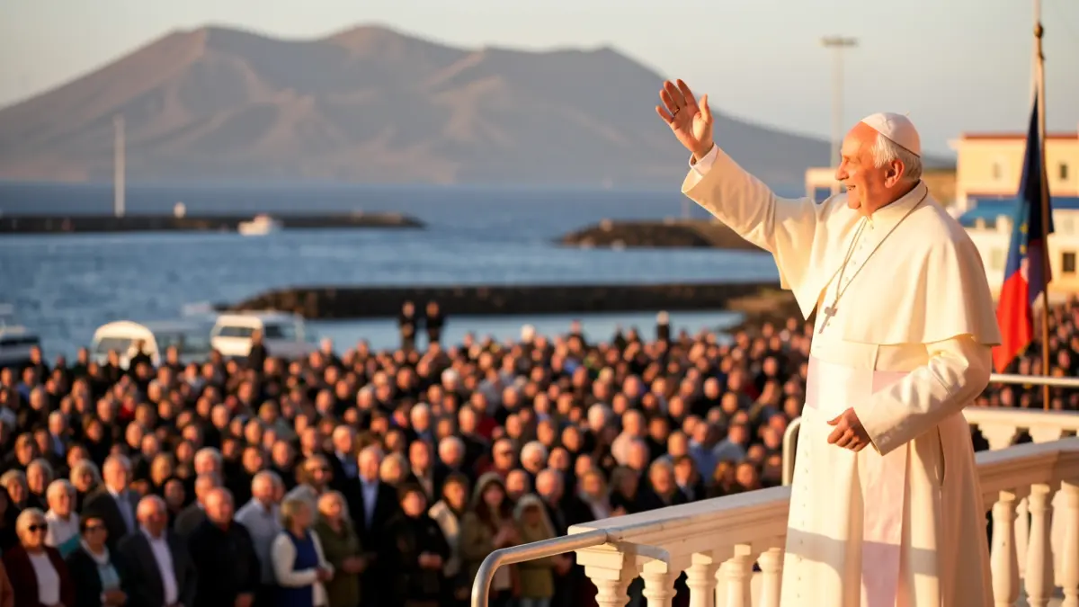 Image of Pope Leo XIV greeting a crowd in Tenerife.