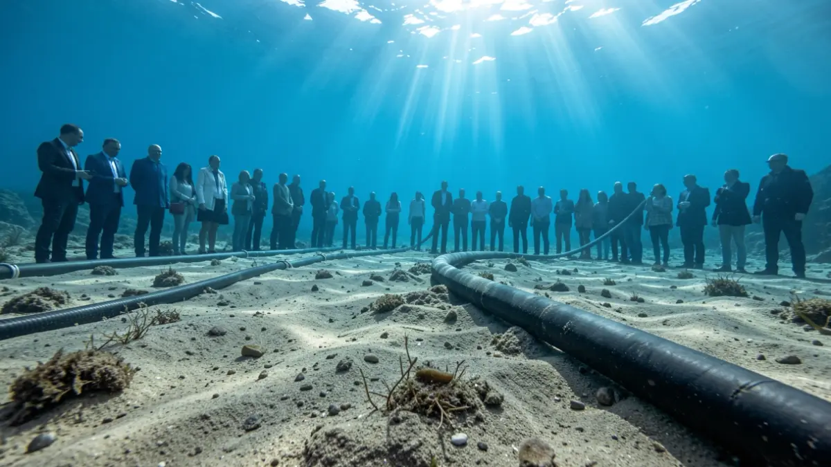 Image of an underwater electrical cable connecting two islands.
