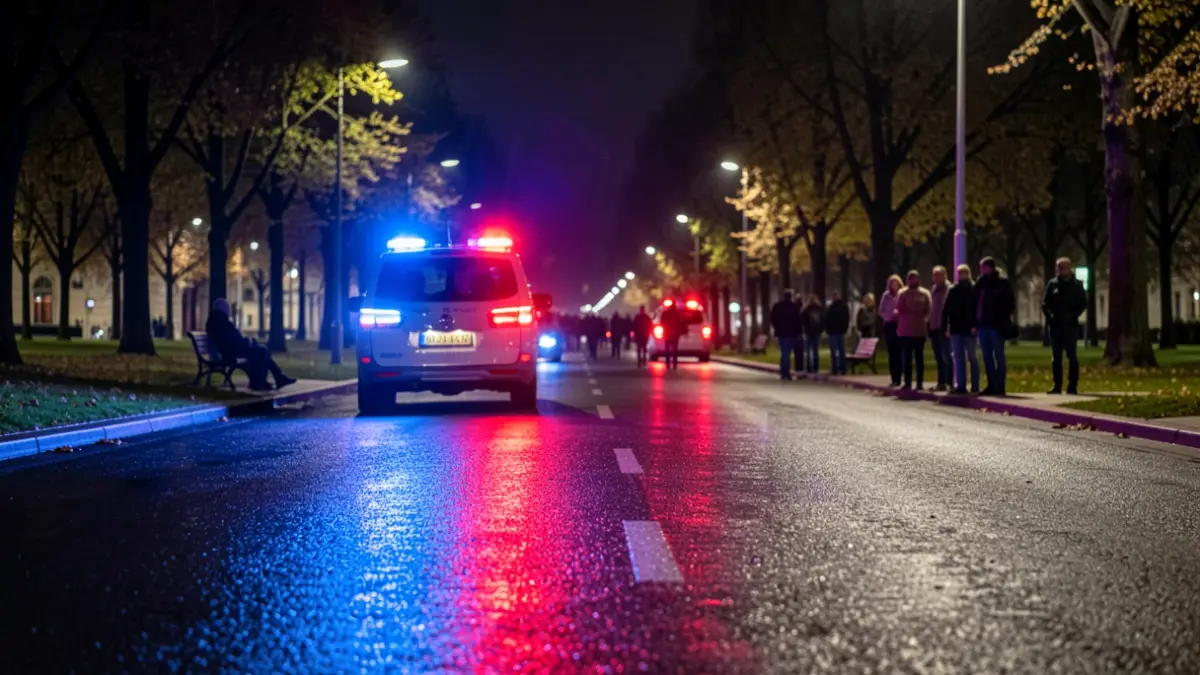 Generic image of police emergency lights reflecting on wet asphalt at night.