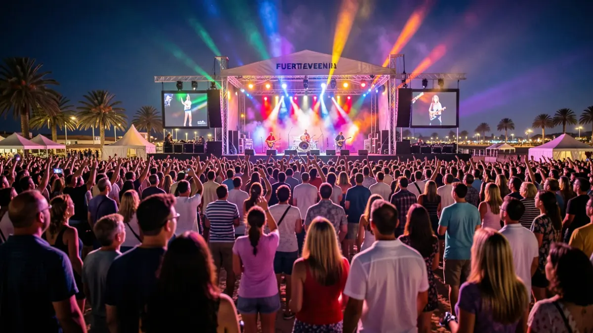Imagen genérica de un concierto en un festival de música en Fuerteventura por la noche.