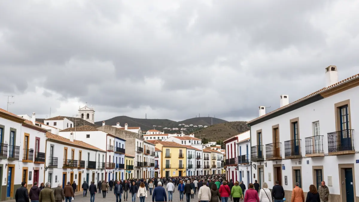 Cloudy sky over Santa María de Guía de Gran Canaria with traditional architecture.