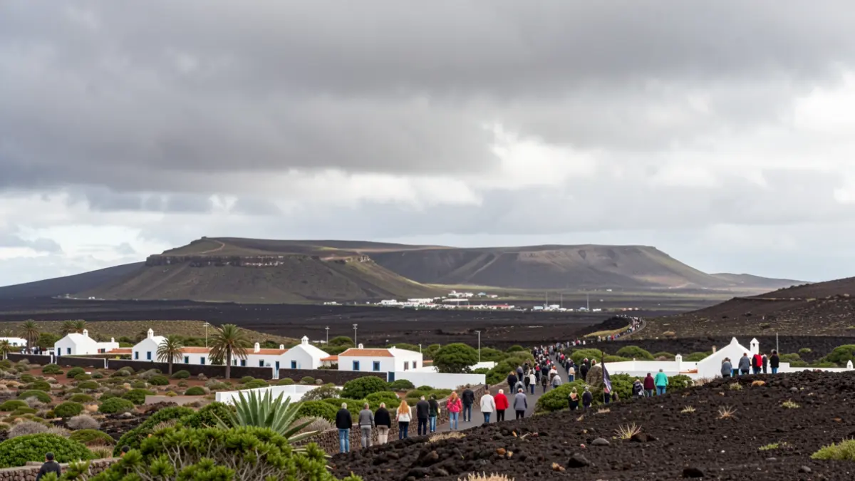Generic image of a cloudy sky over the volcanic landscape of Yaiza, Lanzarote.