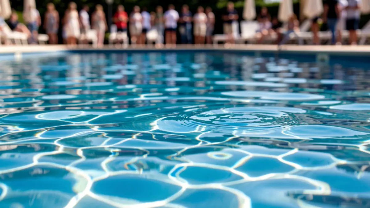 Generic image of swimming pool water with light reflections.